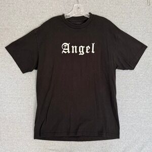 John Galt T-Shirt Womens size XL Black Angel Wings Back Old English Graphic Tee